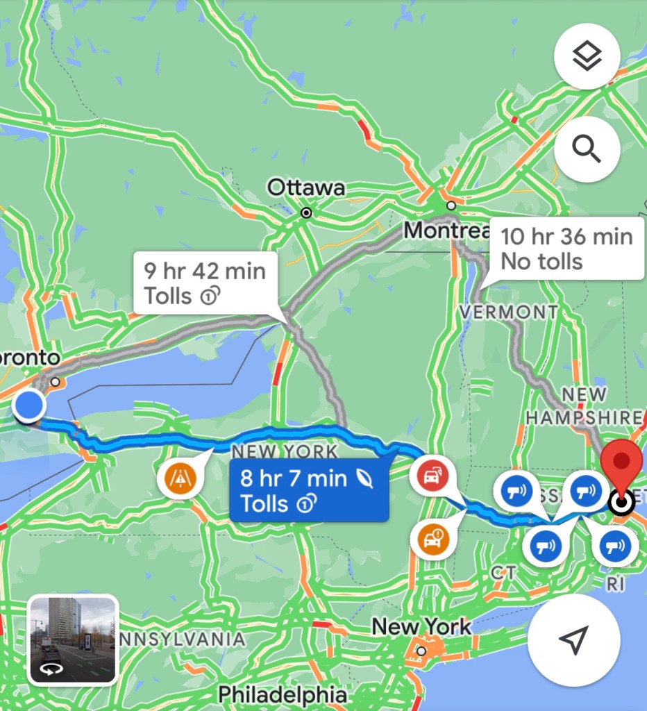 Driving directions from Toronto to Boston